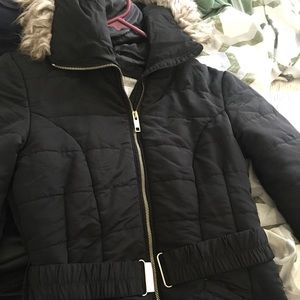 H&M faux-fur-hooded puff coat
